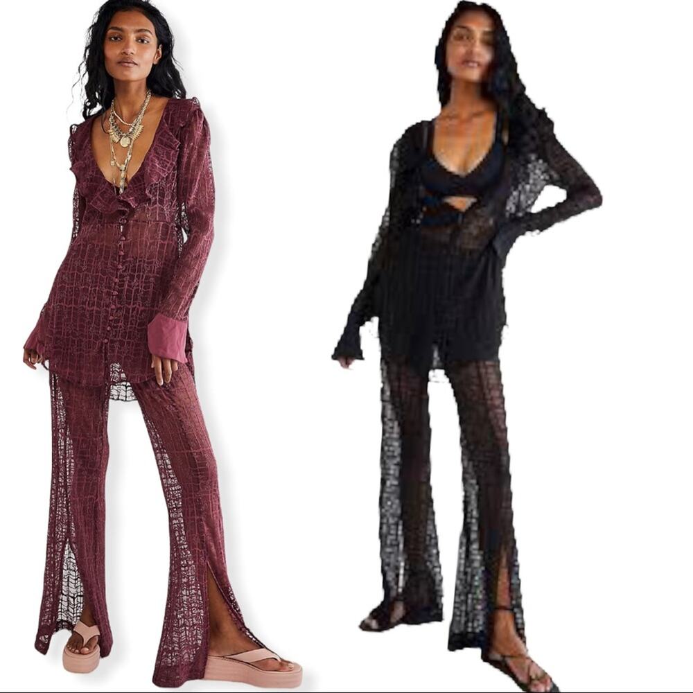Free People In The Night Lace Shirts size L your choice Burgundy or Black